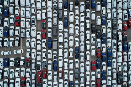 View of cars prepared for shipping