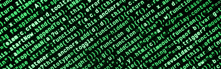 Javascript functions, variables, objects. Monitor closeup of function source code. IT specialist...