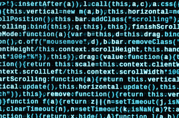 Big data and Internet of things trend. IT specialist workplace. Website HTML Code on the Laptop...