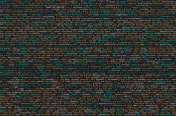 JavaScript code in text editor. Coding cyberspace concept. Screen of web developing code
