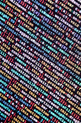 JavaScript code in text editor. Coding cyberspace concept. Screen of web developing code