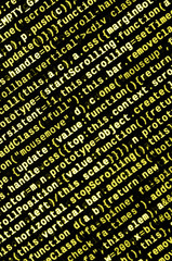 Writing programming code on laptop. Digital binary data on computer screen