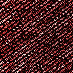 Writing programming code on laptop. Digital binary data on computer screen