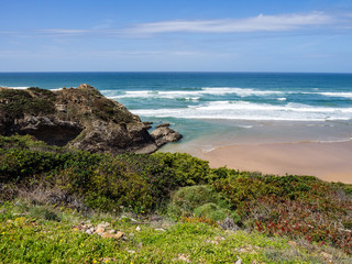 Odeceixe-mar beach.and the mouth of the Seixe River, Alentejo, Vicentine coast of Portugal