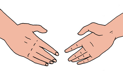 An illustration of two hands that approach each other to narrow