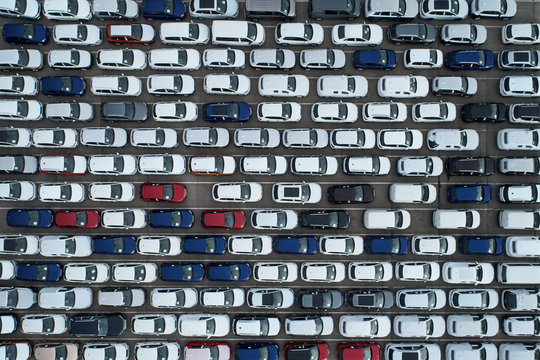 Lines Of Parked Cars From Above.