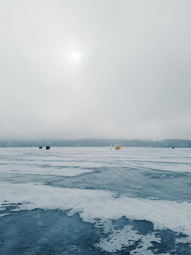 Ice Fishing Shanties on Frozen Lake