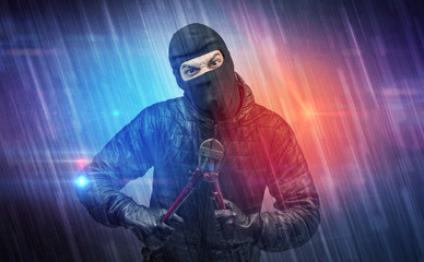 Burglar in action with colorful concept.