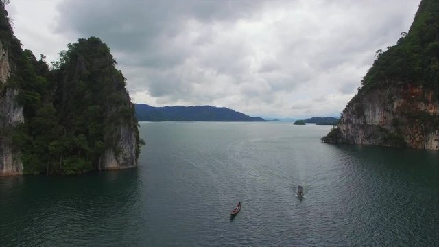 Ban Wang Khon, Surat Thani, Fly Backwards View Of Boats & Islands
