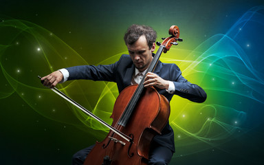 Serious classical cellist with fabled sparkling wallpaper