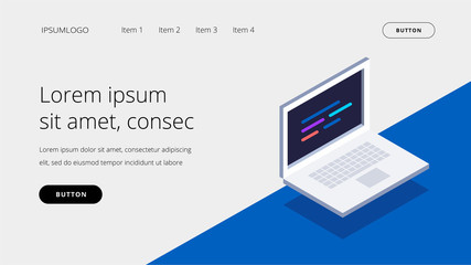 Technology web design concept. Isometric vector illustration with laptop.