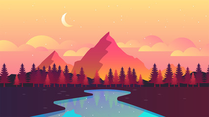 Gradient landscape vector illustrations. Mountains
