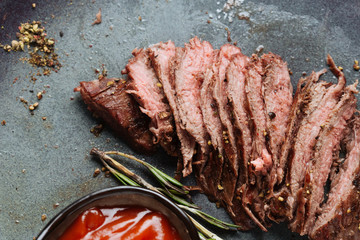 Thinly cut angus beef steak