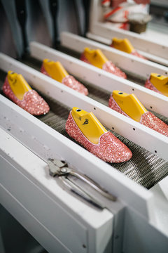 Glittering female shoes making