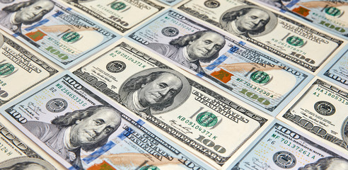 One Hundred Dollar Banknotes. Dollars Closeup Concept. American Dollars Cash Money.
