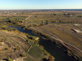 Fototapeta na wymiar Aerial view of the river Desna.,Near Kiev