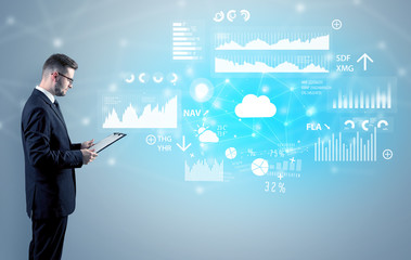 Adviser standing and presenting economical results and report of a multinational company
