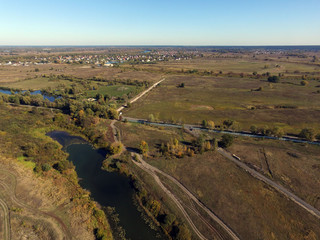 Aerial view of the  river Desna.,Near Kiev