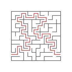 A square labyrinth for kids. The game is a mystery. A simple flat vector illustration on a white background. With the answer.