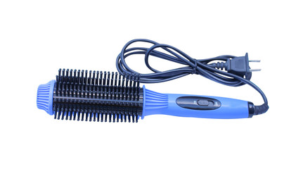 Blue electric hair massage brush plastic isolated on white background