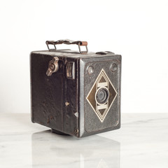 vintage camera box antique on white background