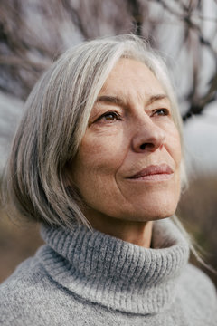 Close up of senior woman outdoors