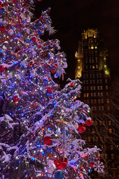 detail of bryant park's Christmas tree