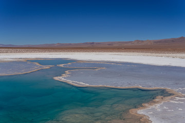 lagunas de baltinache - lake surrounded by salt in the middle of the atacama desert