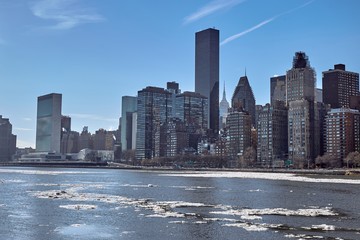 Manhattan skyline from Roosevelt Island in winter
