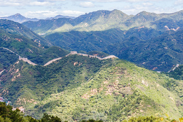The Great Wall of China. View from afar in the mountains. China, Beijing