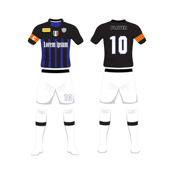 uniform of football Design. shirt of Soccer football. Football t-shirt. Front and back soccer football uniform. Vector Illustration on white background.