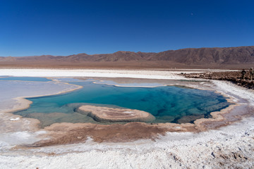 lagunas de baltinache - lake surrounded by salt in the middle of the atacama desert