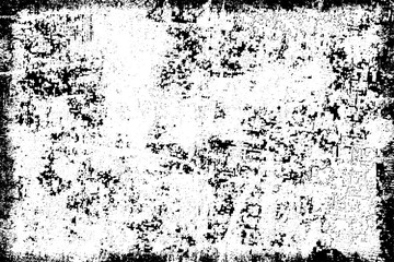 Texture of scratches, cracks, dust, chips, scuffs. Abstract monochrome grunge background. Vintage black and white surface. Vector dark dirty pattern