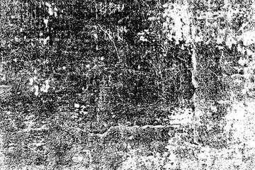 Texture of scratches, cracks, dust, chips, scuffs. Abstract monochrome grunge background. Vintage black and white surface. Vector dark dirty pattern