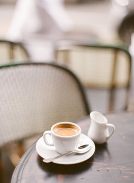french cafe au last on bistro table in paris
