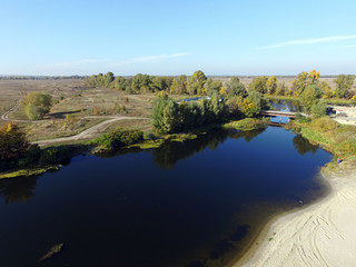 Aerial view of the countryside.River Desna.Near Kiev