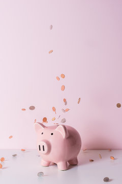 pink piggy bank with coin