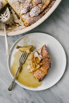 French Toast Bread Pudding sliced and forked