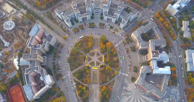 Aerial view on the Derzhprom or Gosprom building is a constructivist structure located in Freedom Square, Kharkiv, Ukraine