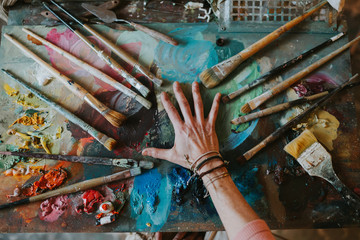Woman painting in her art studio
