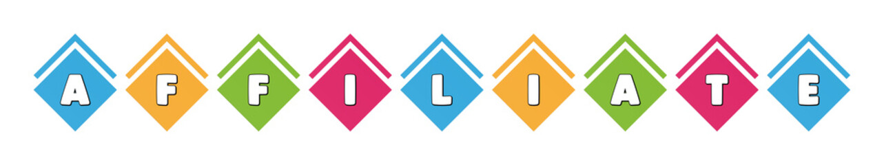 Affiliate - typography in multi-colored boxes on white background