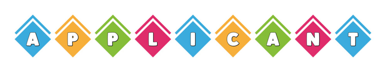 Applicant - typography in multi-colored boxes on white background
