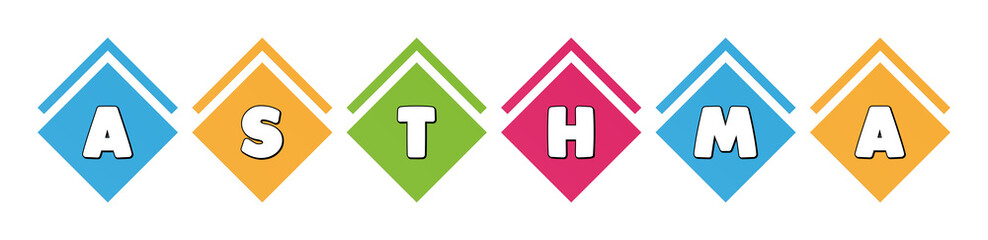 Asthma - typography in multi-colored boxes on white background
