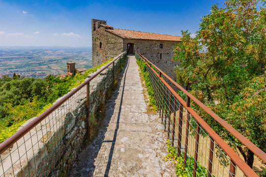 Patrol path on top of the walls of Fortress Girifalco, in Cortona, Italy