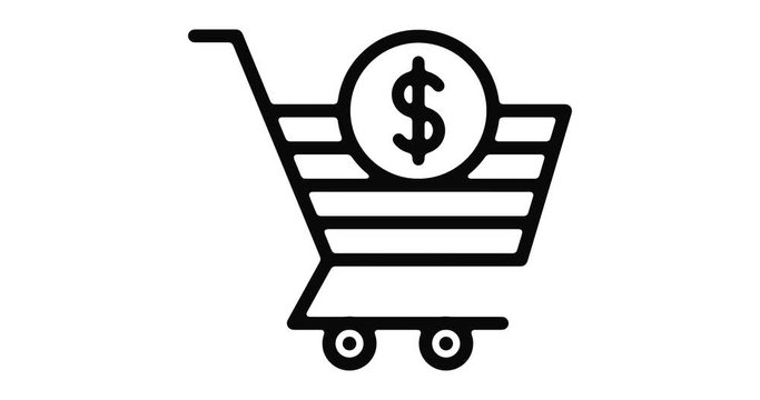 Shopping cart line icon motion graphic animation with alpha channel.