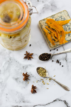 Pickling spices and homemade pickled fennel