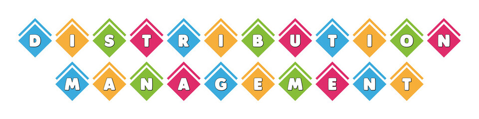 Distribution Management - typography in multi-colored boxes on white background