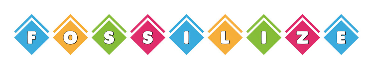 Fossilize - typography in multi-colored boxes on white background