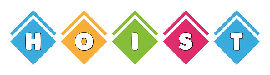 Hoist - typography in multi-colored boxes on white background