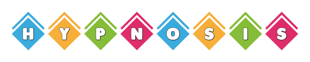 Hypnosis - typography in multi-colored boxes on white background